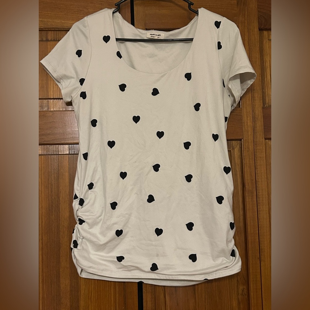 Heart Hips White Tee with Black Heart Pattern